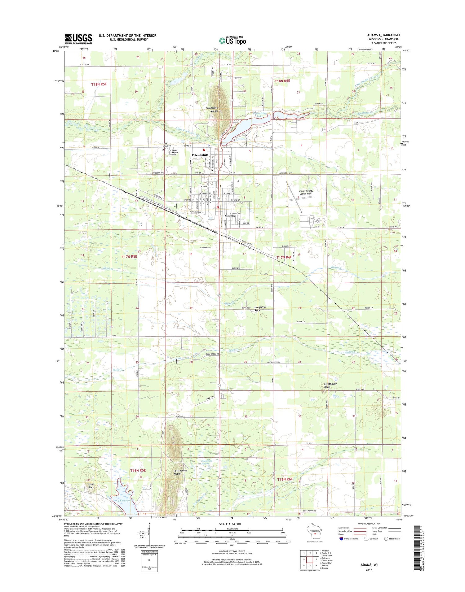 Adams Wisconsin US Topo Map Image