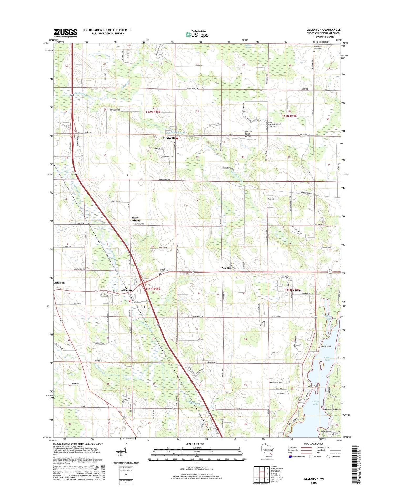Allenton Wisconsin US Topo Map Image