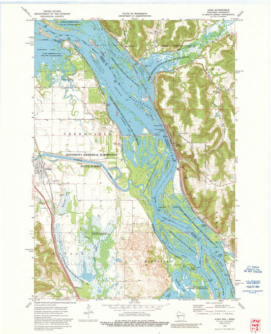 Classic USGS Alma Wisconsin 7.5'x7.5' Topo Map Image