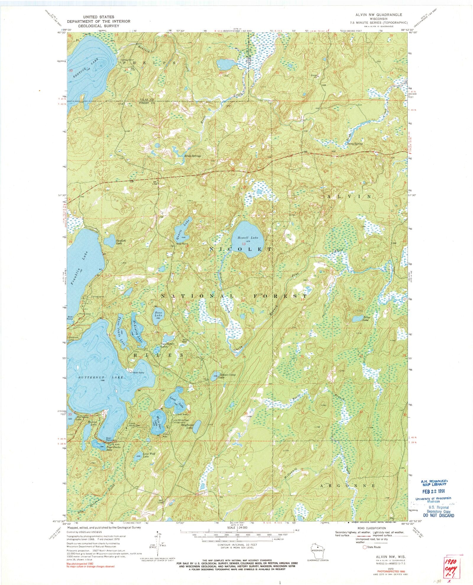 Classic USGS Alvin NW Wisconsin 7.5'x7.5' Topo Map MyTopo Map Store