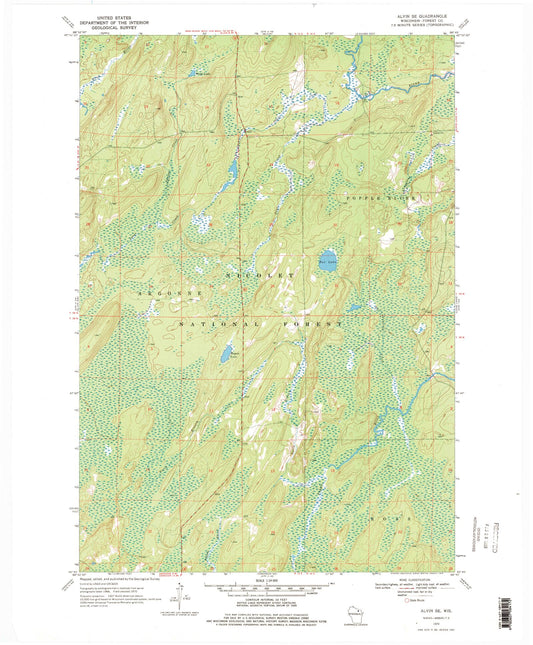 Classic USGS Alvin SE Wisconsin 7.5'x7.5' Topo Map Image
