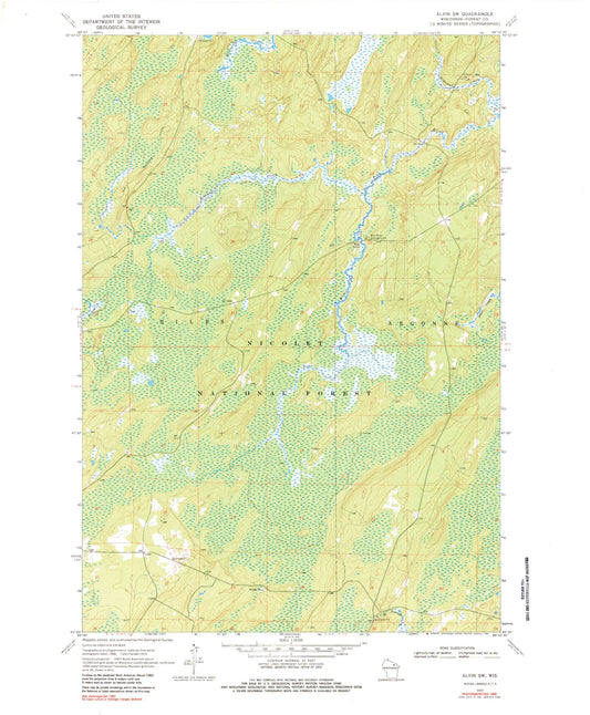 Classic USGS Alvin SW Wisconsin 7.5'x7.5' Topo Map Image