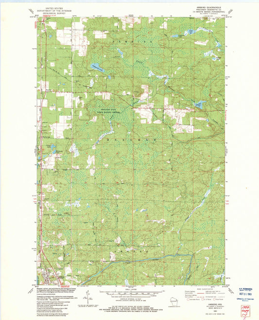 Classic USGS Amberg Wisconsin 7.5'x7.5' Topo Map Image