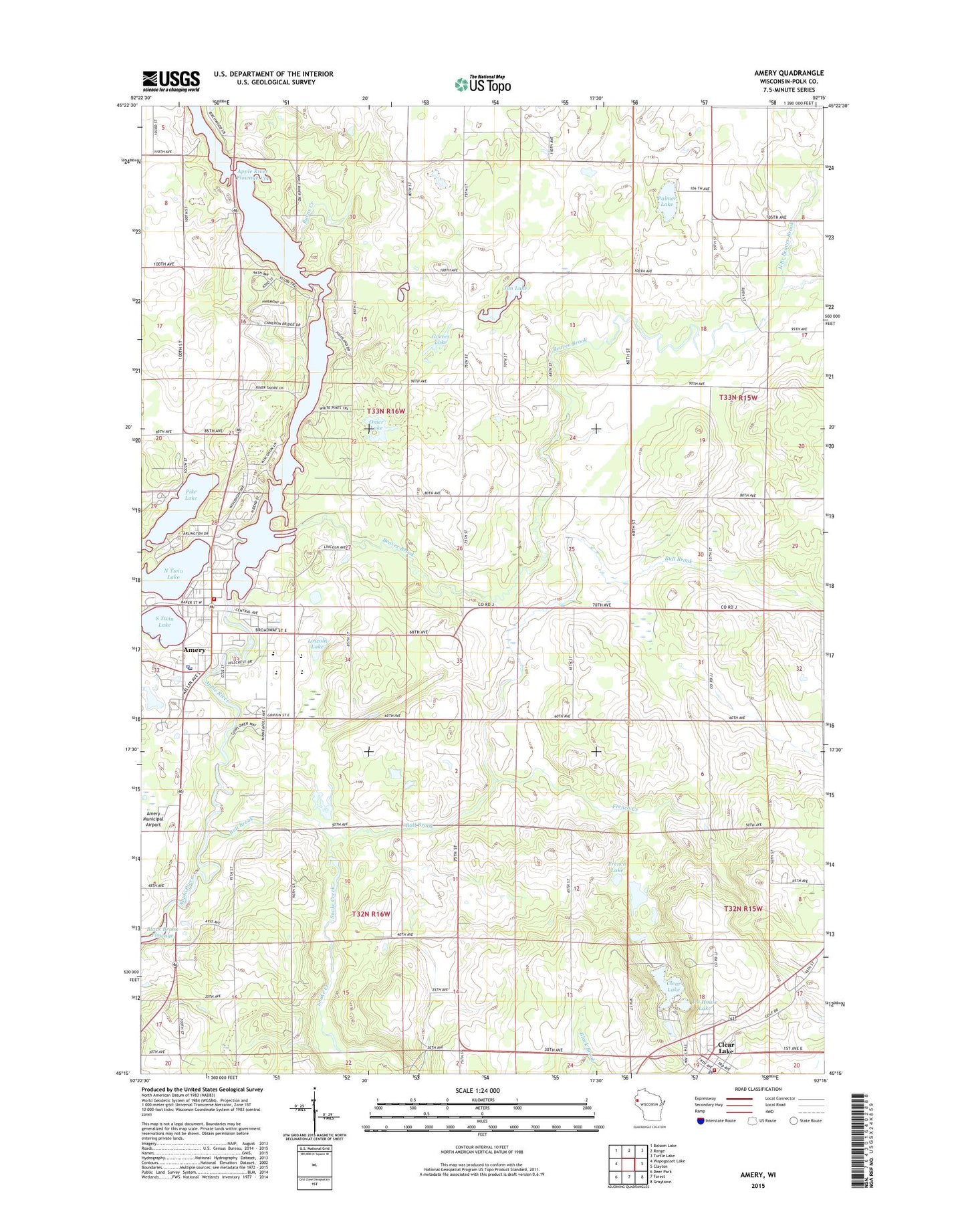 Amery Wisconsin US Topo Map Image