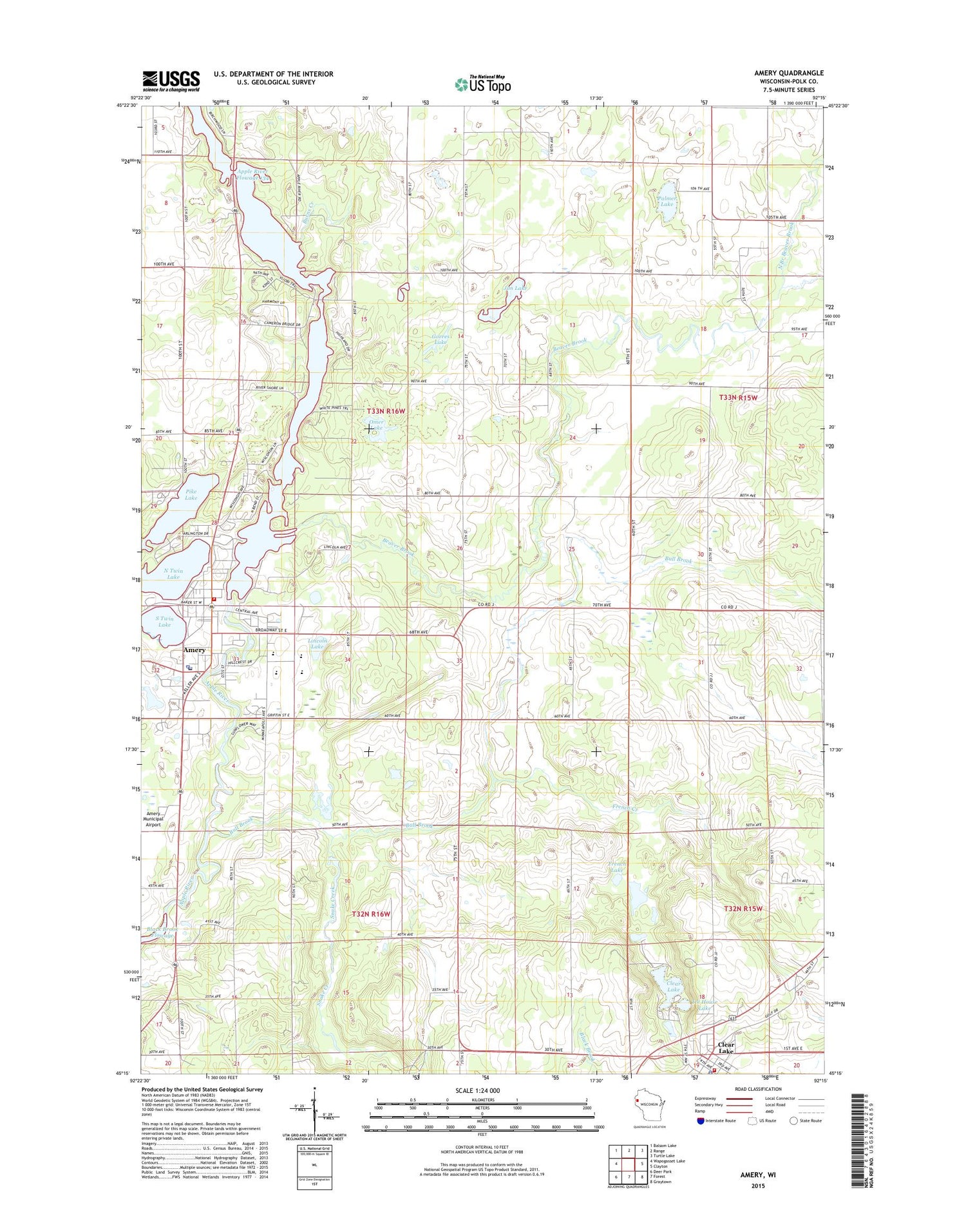 Amery Wisconsin US Topo Map Image