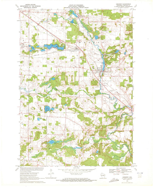 Classic USGS Amherst Wisconsin 7.5'x7.5' Topo Map Image