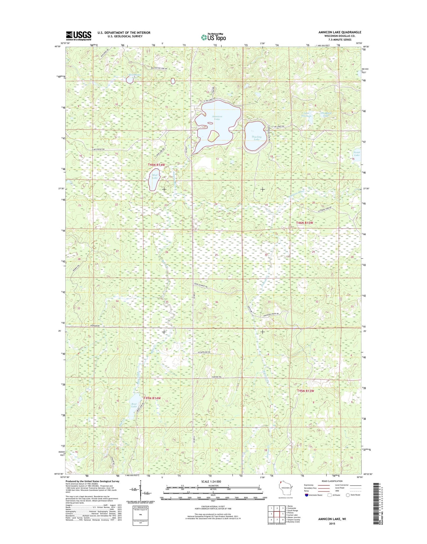 Amnicon Lake Wisconsin US Topo Map Image