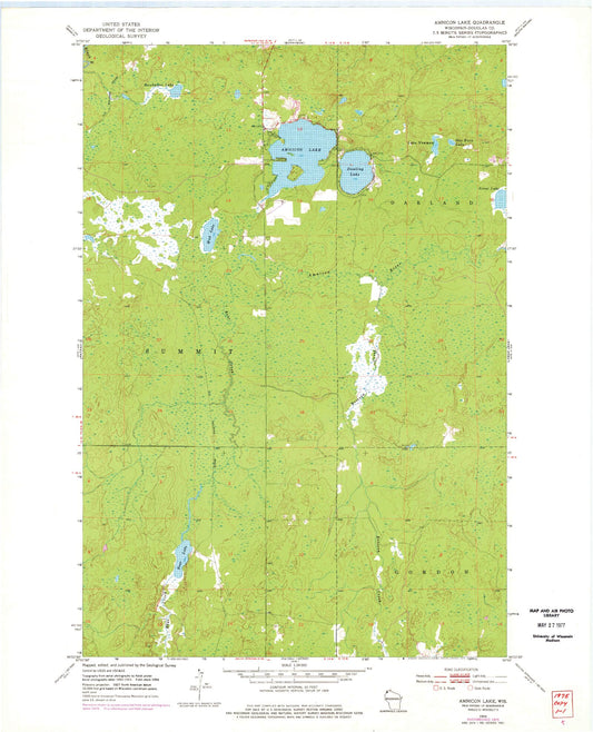 Classic USGS Amnicon Lake Wisconsin 7.5'x7.5' Topo Map Image