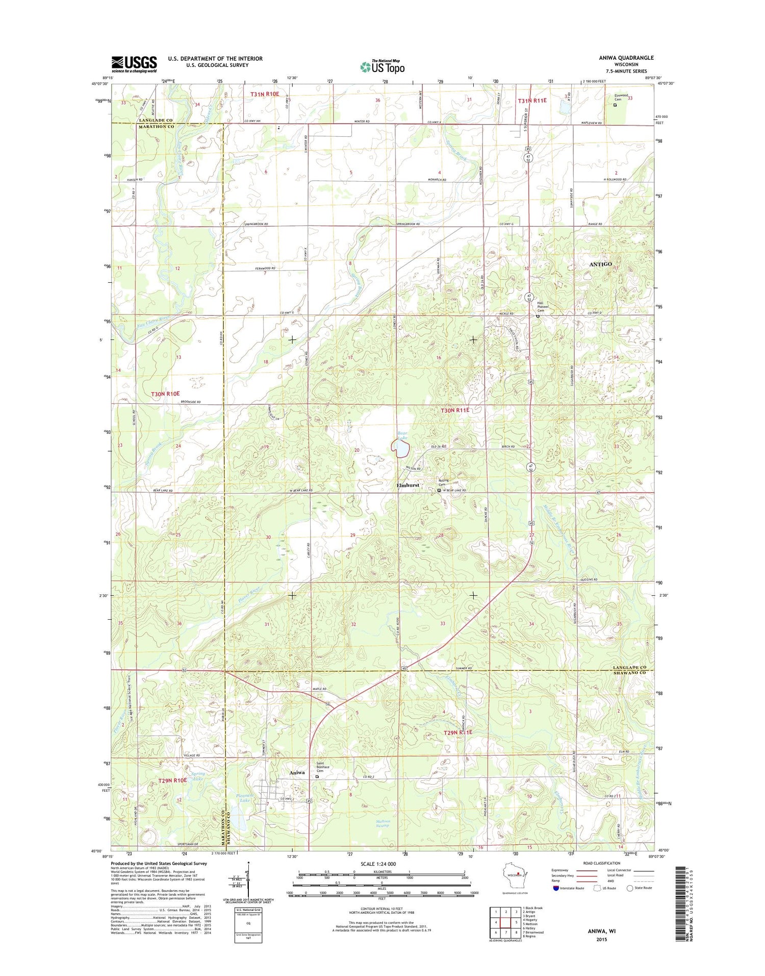 Aniwa Wisconsin US Topo Map Image