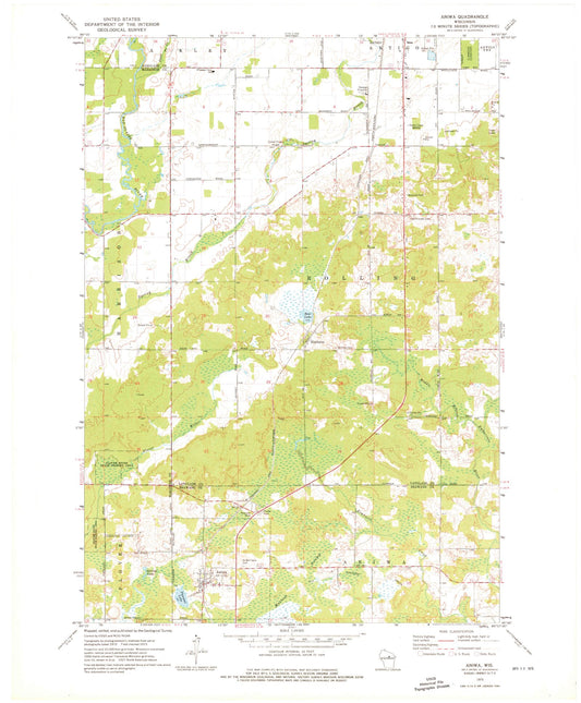 Classic USGS Aniwa Wisconsin 7.5'x7.5' Topo Map Image
