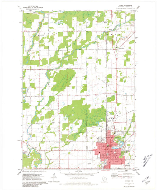 Classic USGS Antigo Wisconsin 7.5'x7.5' Topo Map Image