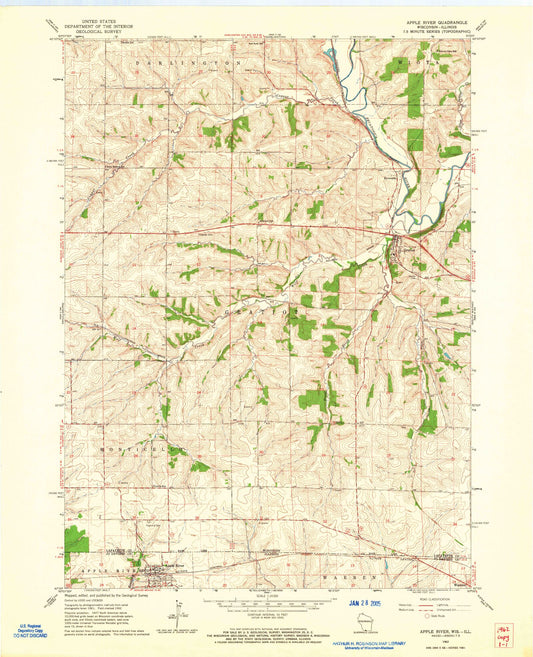 Classic USGS Apple River Illinois 7.5'x7.5' Topo Map Image