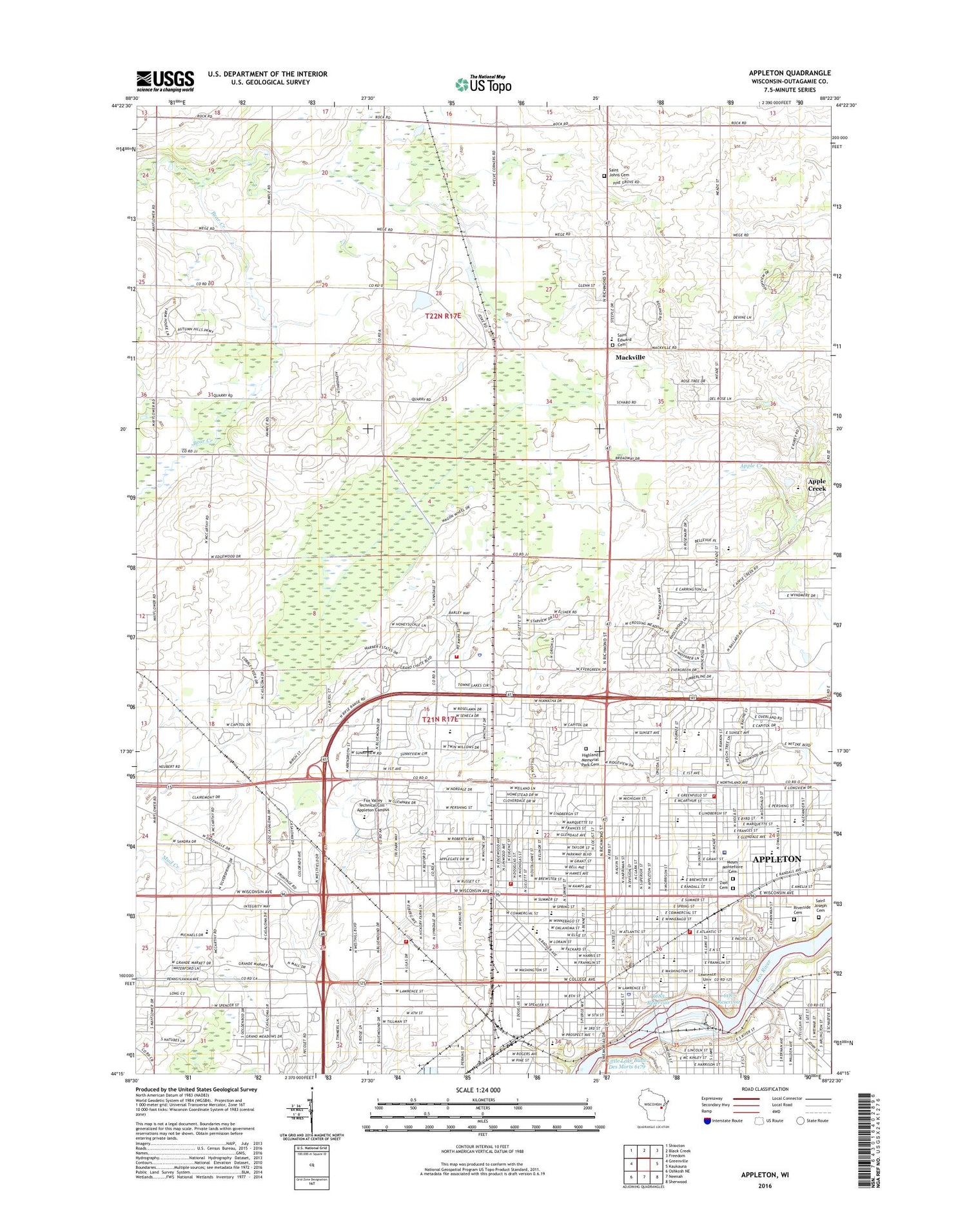 Appleton Wisconsin US Topo Map Image