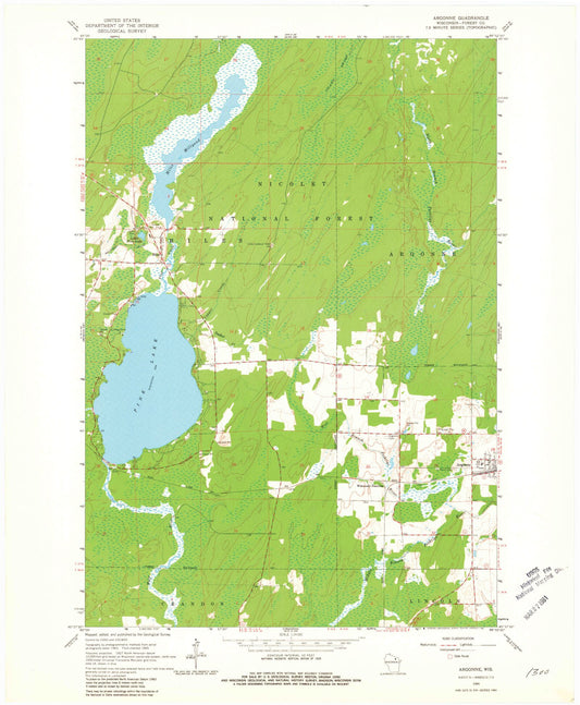 Classic USGS Argonne Wisconsin 7.5'x7.5' Topo Map Image