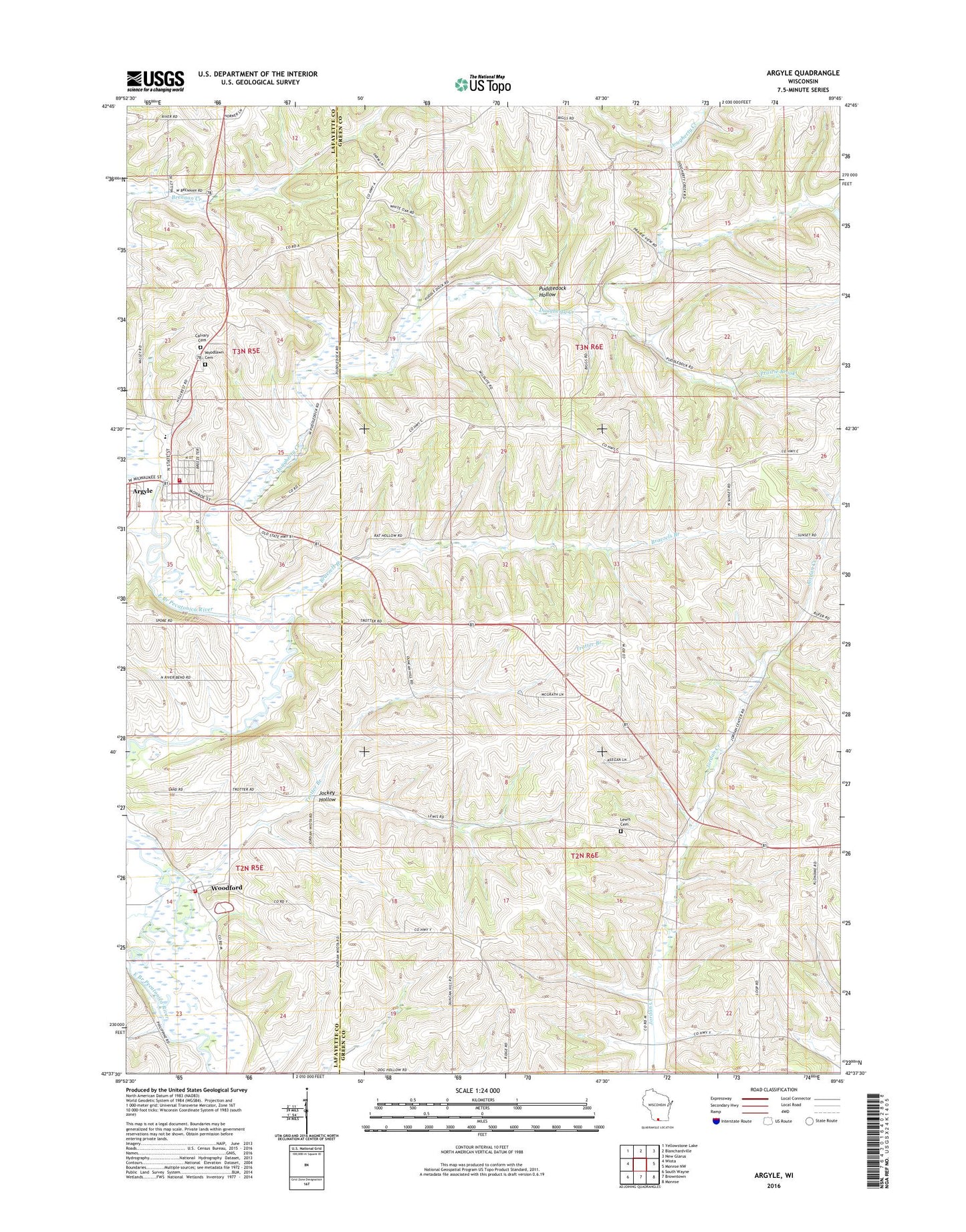Argyle Wisconsin US Topo Map Image