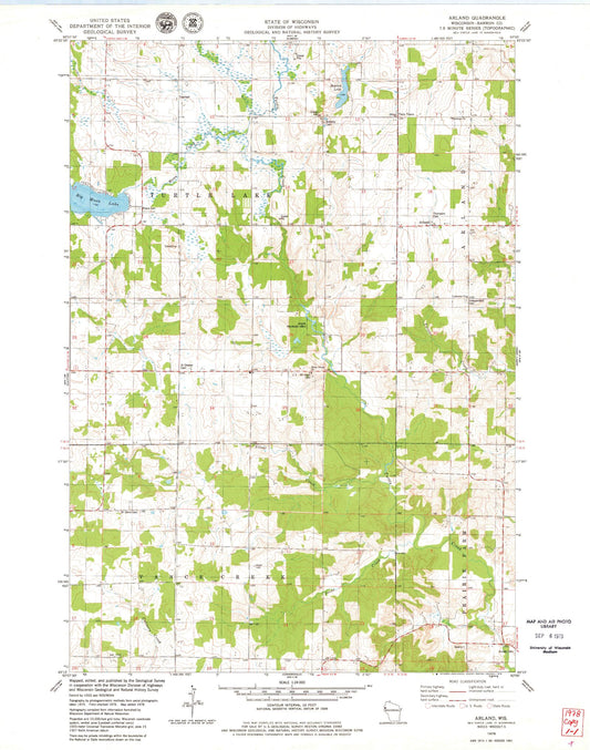 Classic USGS Arland Wisconsin 7.5'x7.5' Topo Map Image
