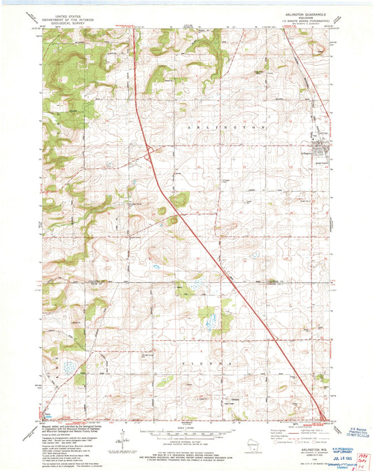 Classic USGS Arlington Wisconsin 7.5'x7.5' Topo Map Image