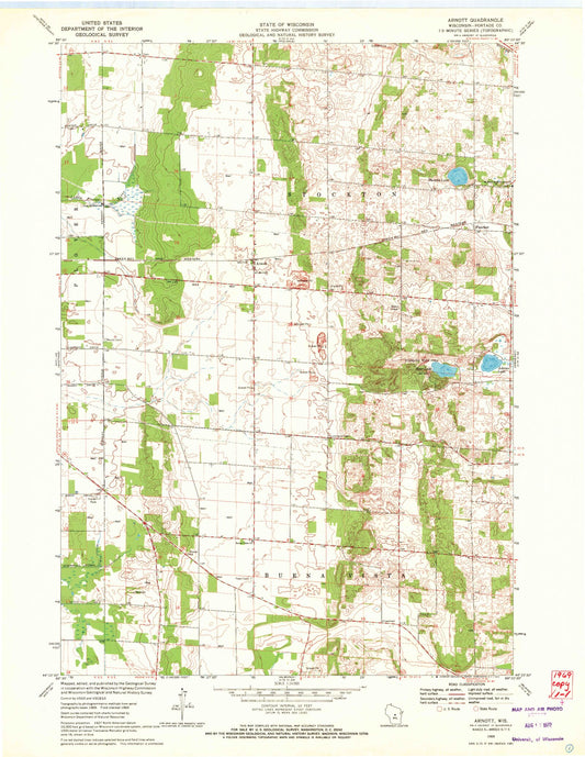 Classic USGS Arnott Wisconsin 7.5'x7.5' Topo Map Image