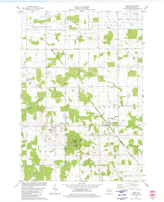 Classic USGS Arpin Wisconsin 7.5'x7.5' Topo Map Image