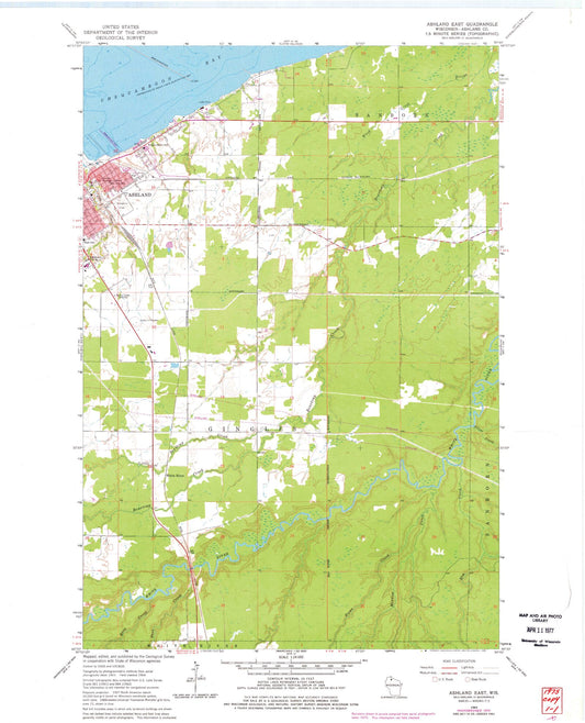 Classic USGS Ashland East Wisconsin 7.5'x7.5' Topo Map Image