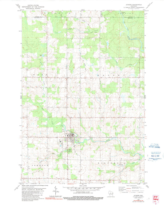 Classic USGS Athens Wisconsin 7.5'x7.5' Topo Map Image