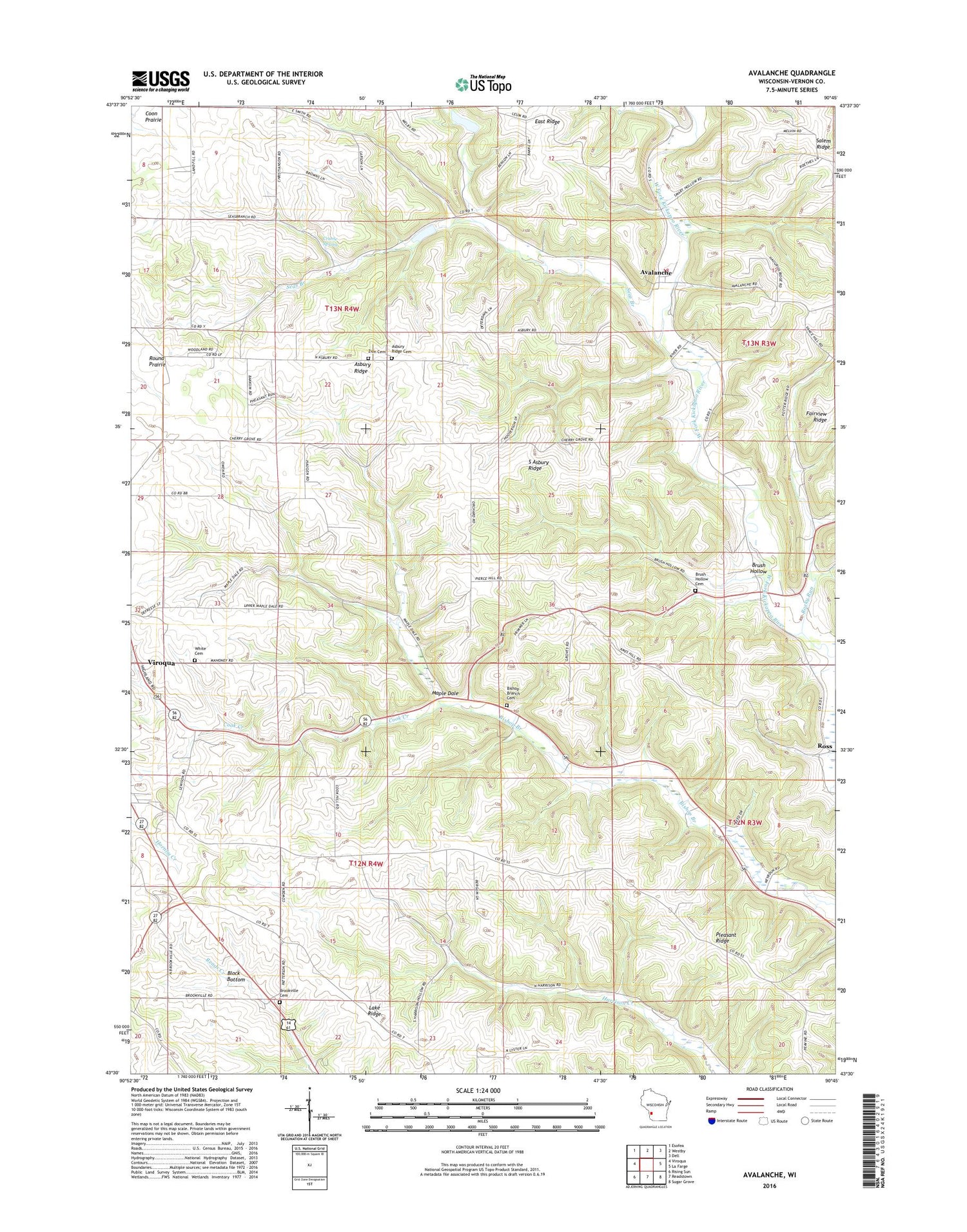 Avalanche Wisconsin US Topo Map Image