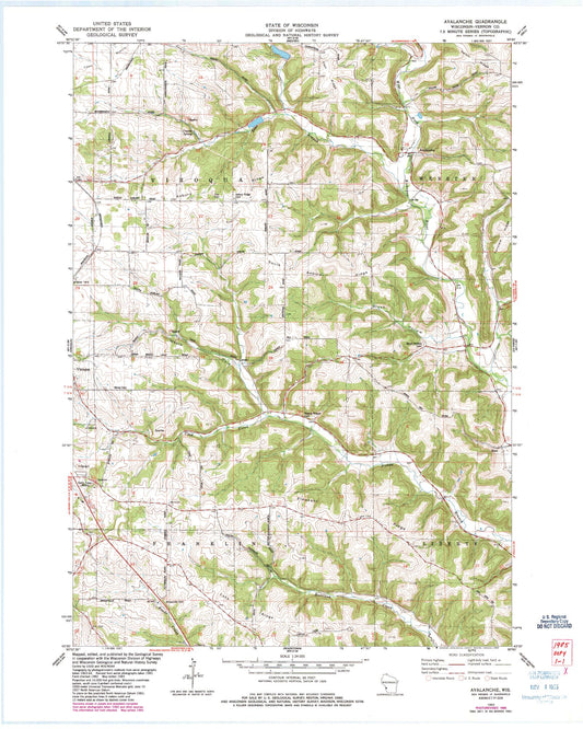 Classic USGS Avalanche Wisconsin 7.5'x7.5' Topo Map Image