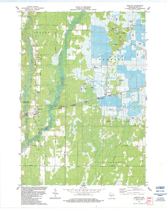 Classic USGS Babcock Wisconsin 7.5'x7.5' Topo Map Image