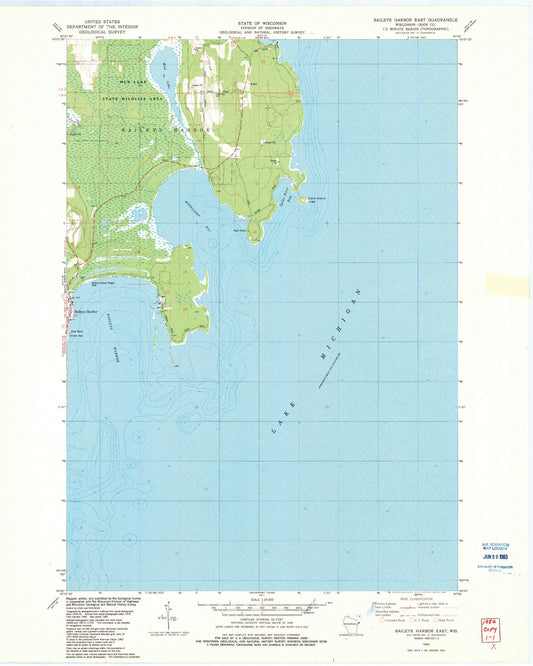 Classic USGS Baileys Harbor East Wisconsin 7.5'x7.5' Topo Map Image