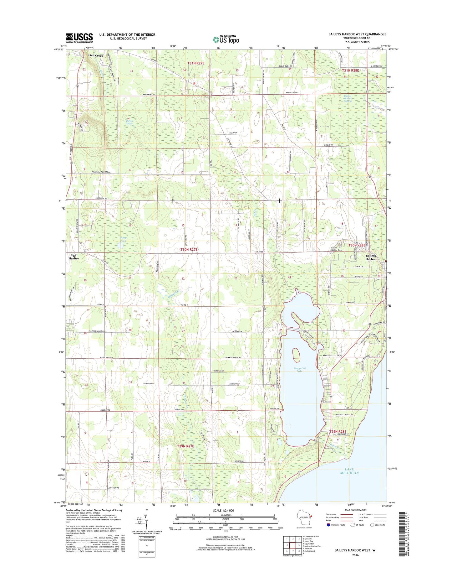 Baileys Harbor West Wisconsin US Topo Map Image