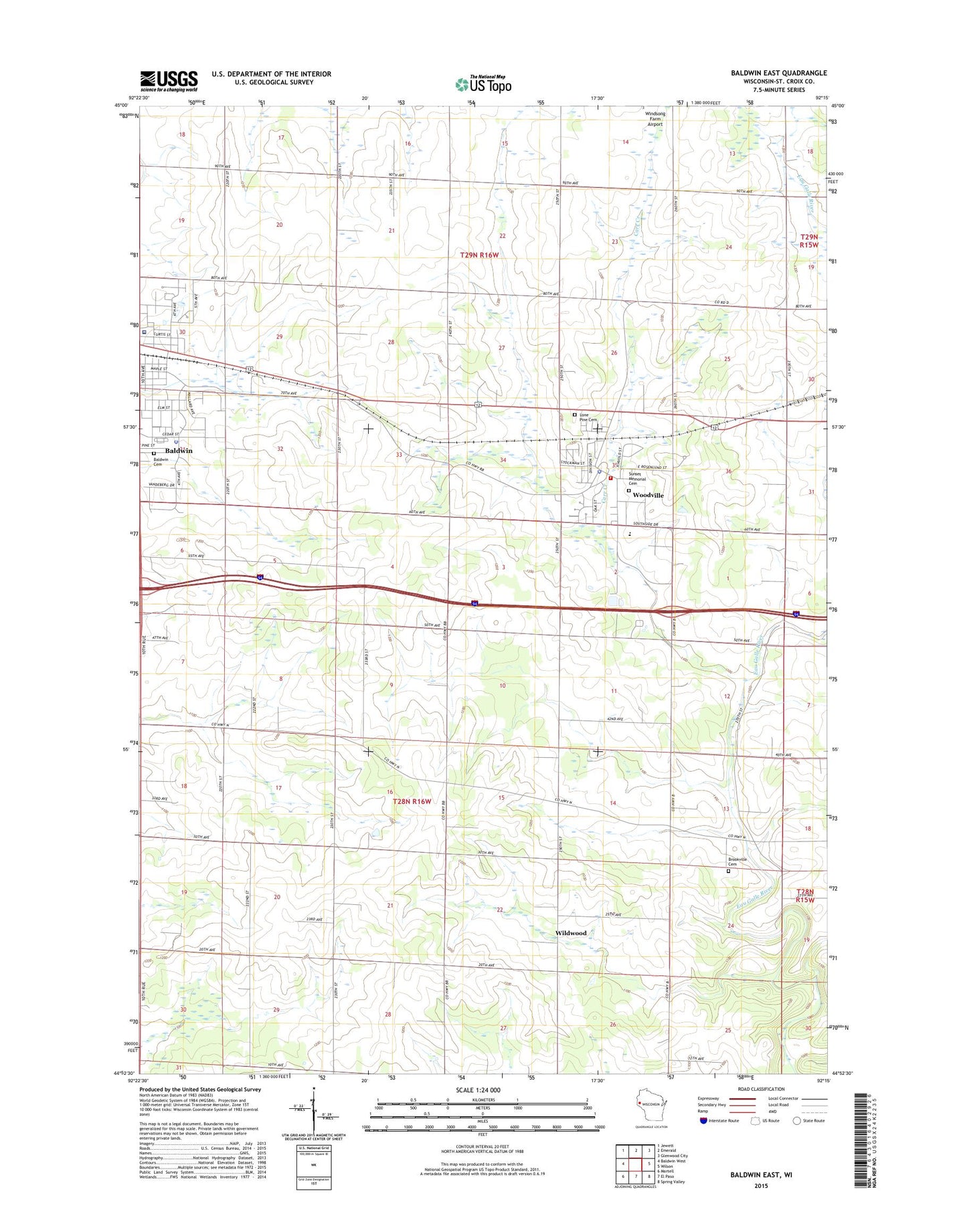 Baldwin East Wisconsin US Topo Map Image