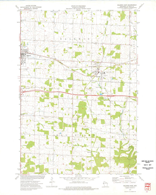 Classic USGS Baldwin East Wisconsin 7.5'x7.5' Topo Map Image