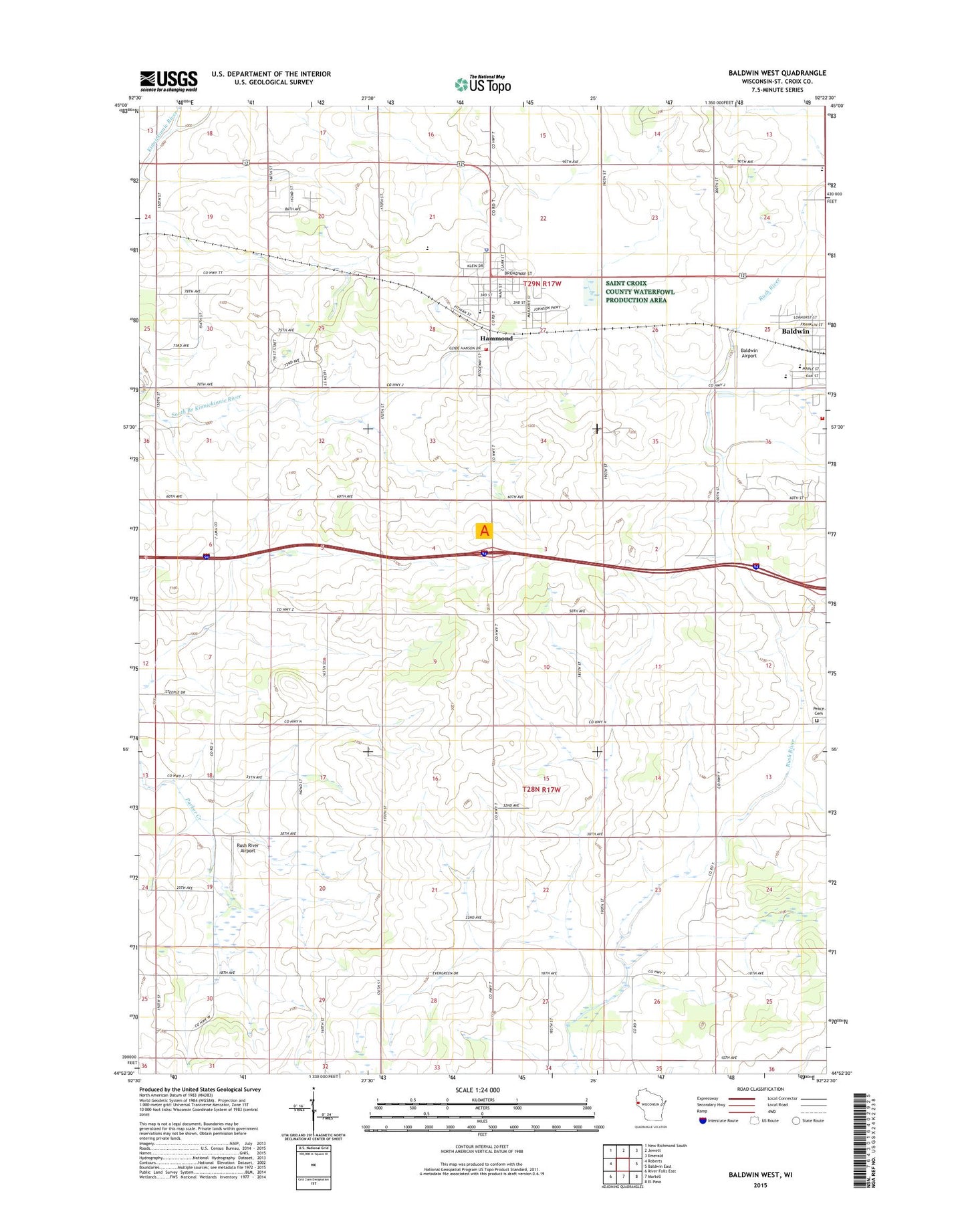 Baldwin West Wisconsin US Topo Map Image