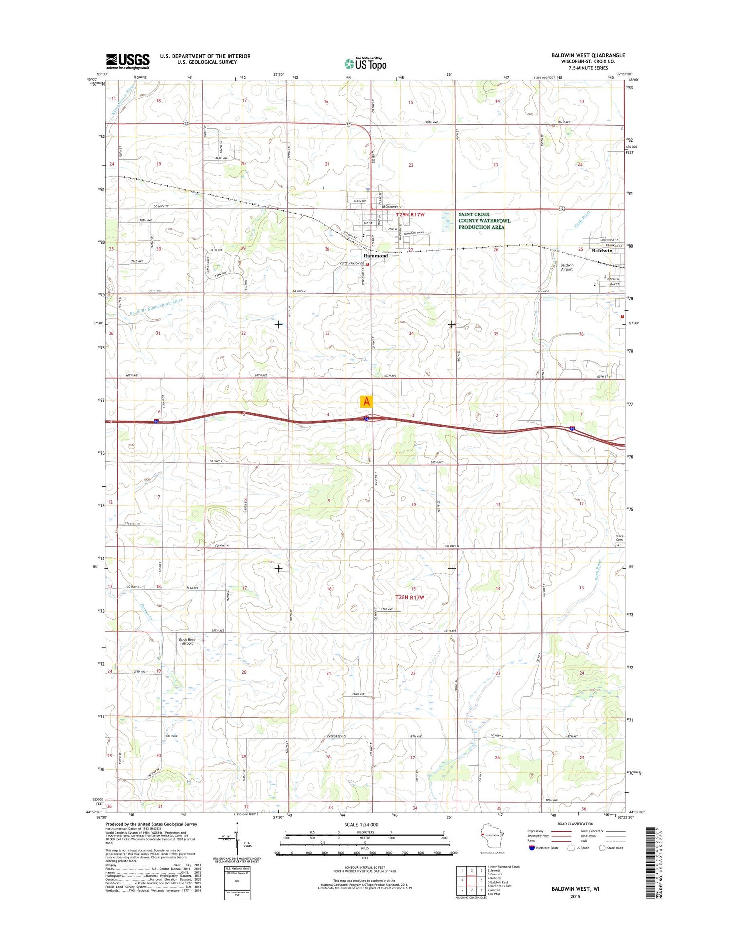 Baldwin West Wisconsin US Topo Map Image