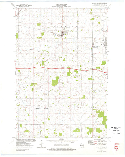 Classic USGS Baldwin West Wisconsin 7.5'x7.5' Topo Map Image