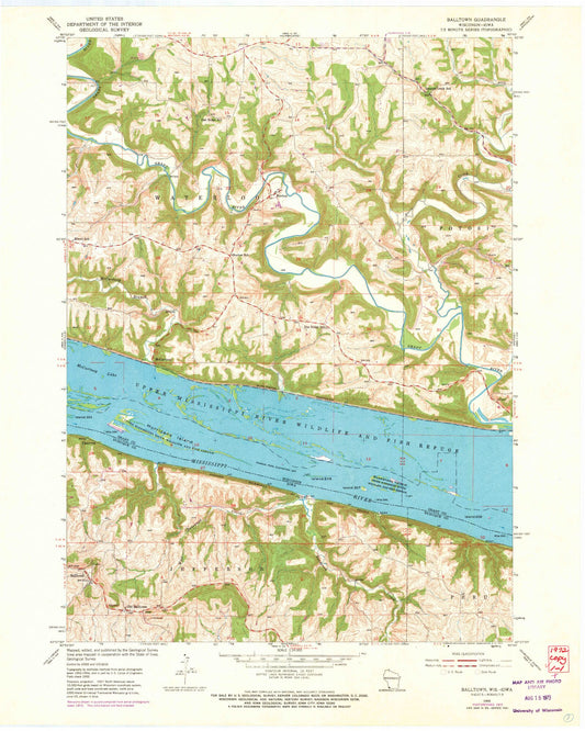 Classic USGS Balltown Iowa 7.5'x7.5' Topo Map Image