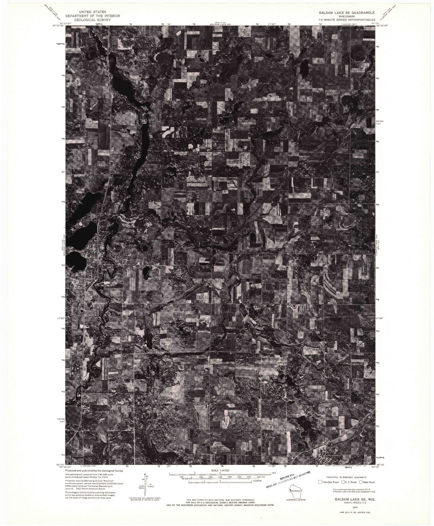 Classic USGS Amery Wisconsin 7.5'x7.5' Topo Map Image