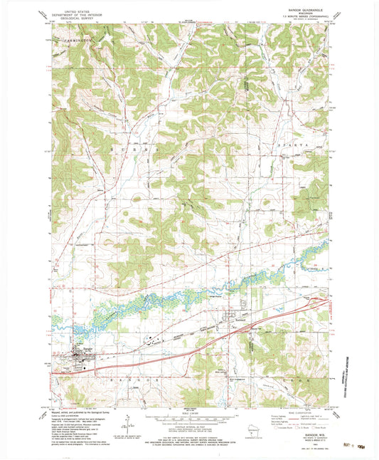 Classic USGS Bangor Wisconsin 7.5'x7.5' Topo Map Image
