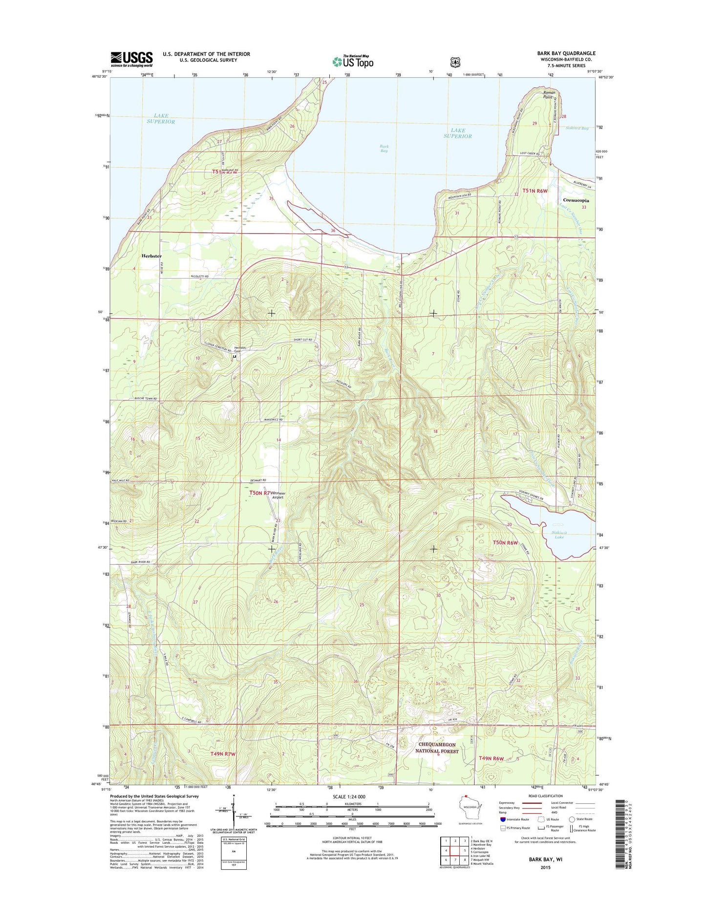 Bark Bay Wisconsin US Topo Map Image