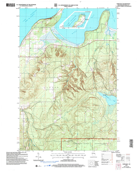 Classic USGS Bark Bay Wisconsin 7.5'x7.5' Topo Map Image
