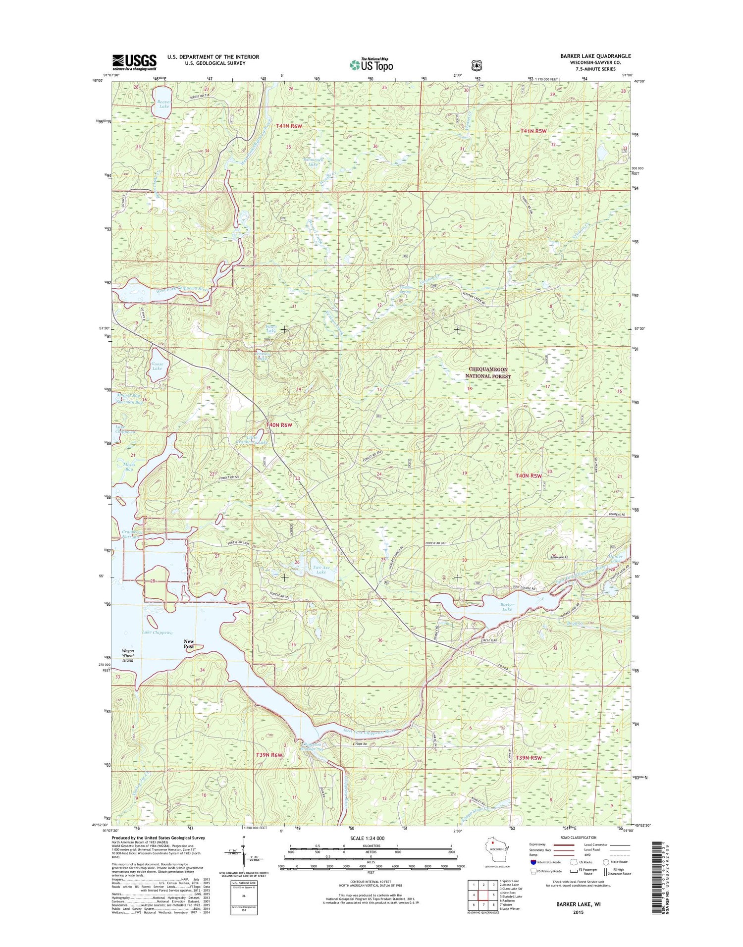 Barker Lake Wisconsin US Topo Map Image