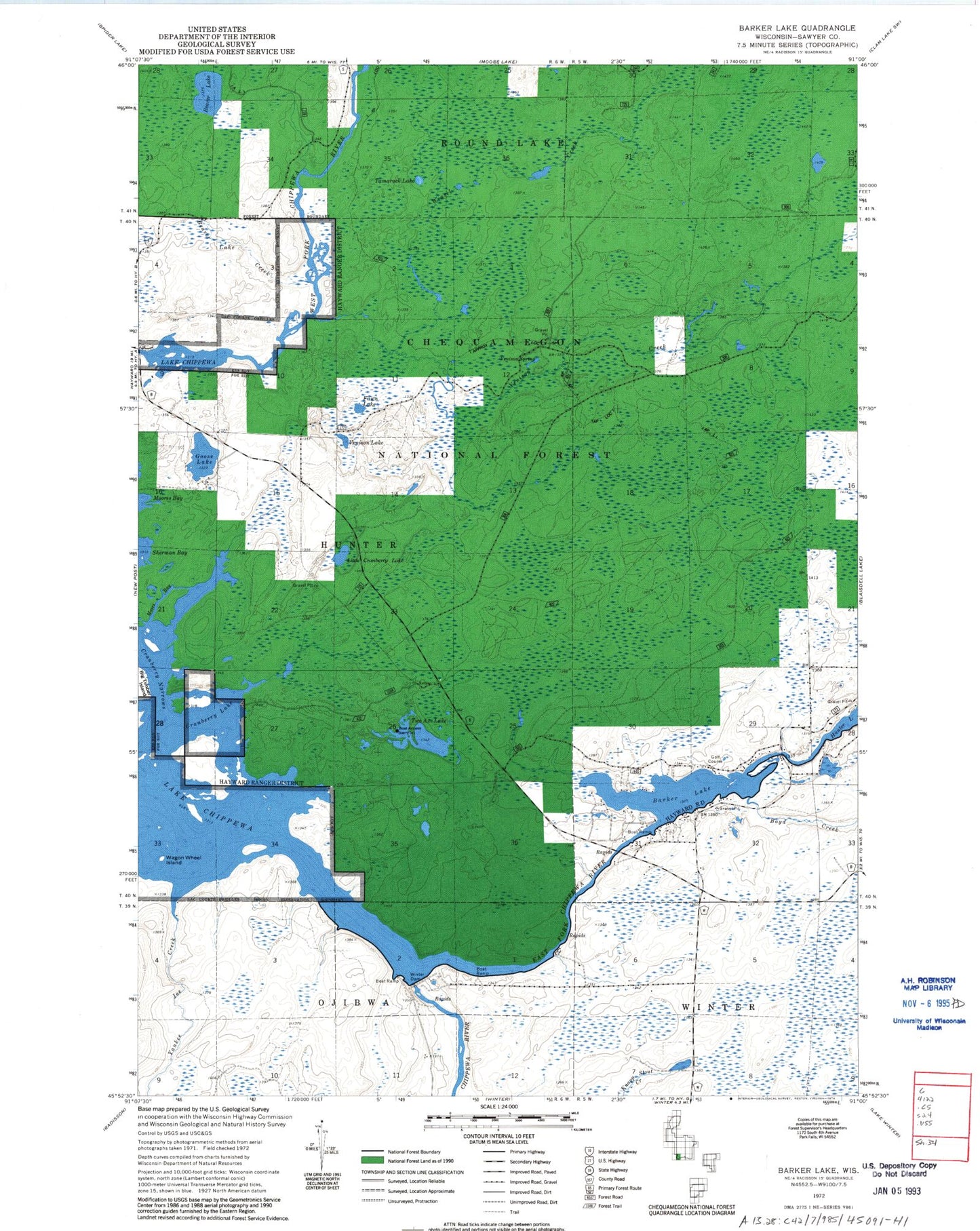 Classic USGS Barker Lake Wisconsin 7.5'x7.5' Topo Map Image