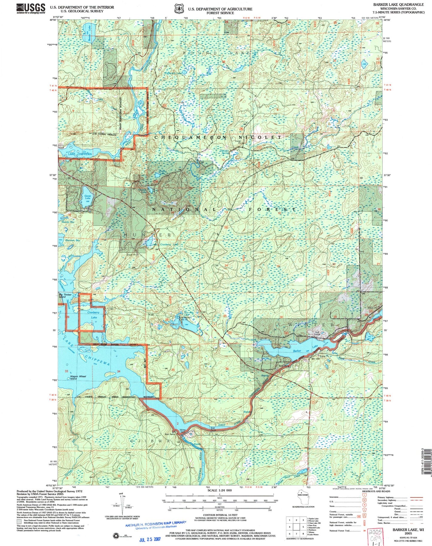 Classic USGS Barker Lake Wisconsin 7.5'x7.5' Topo Map Image