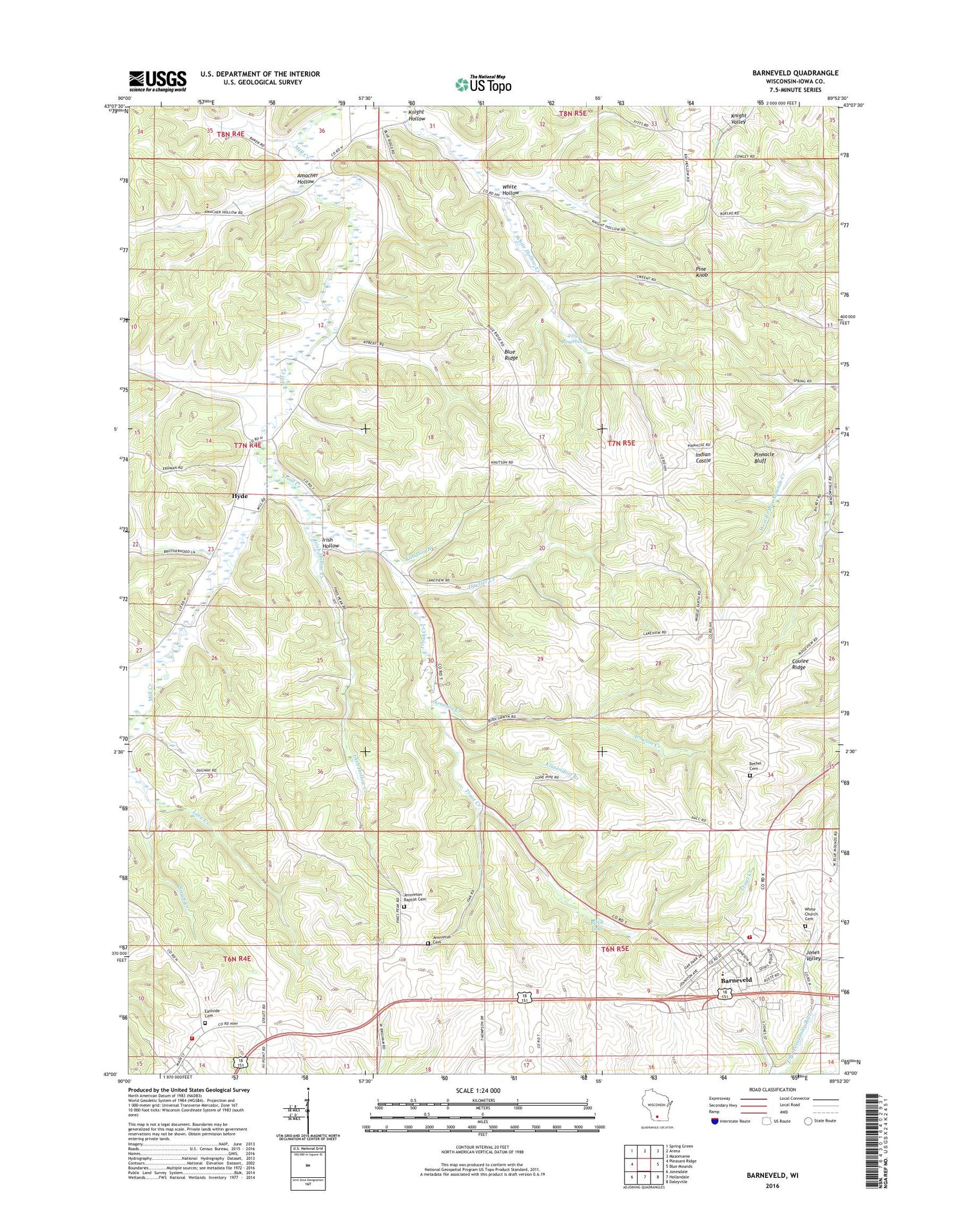 Barneveld Wisconsin US Topo Map Image
