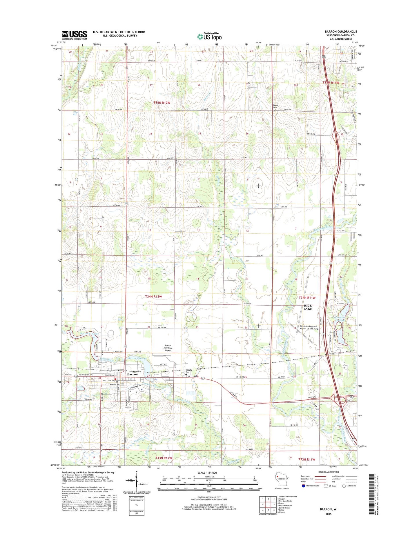 Barron Wisconsin US Topo Map Image