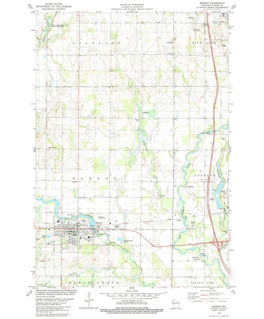 Classic USGS Barron Wisconsin 7.5'x7.5' Topo Map Image