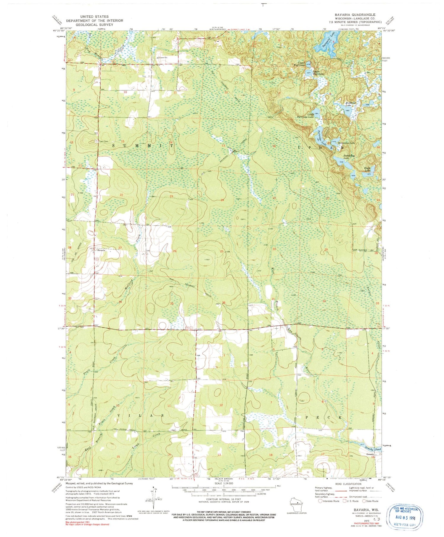 Classic USGS Bavaria Wisconsin 7.5'x7.5' Topo Map Image