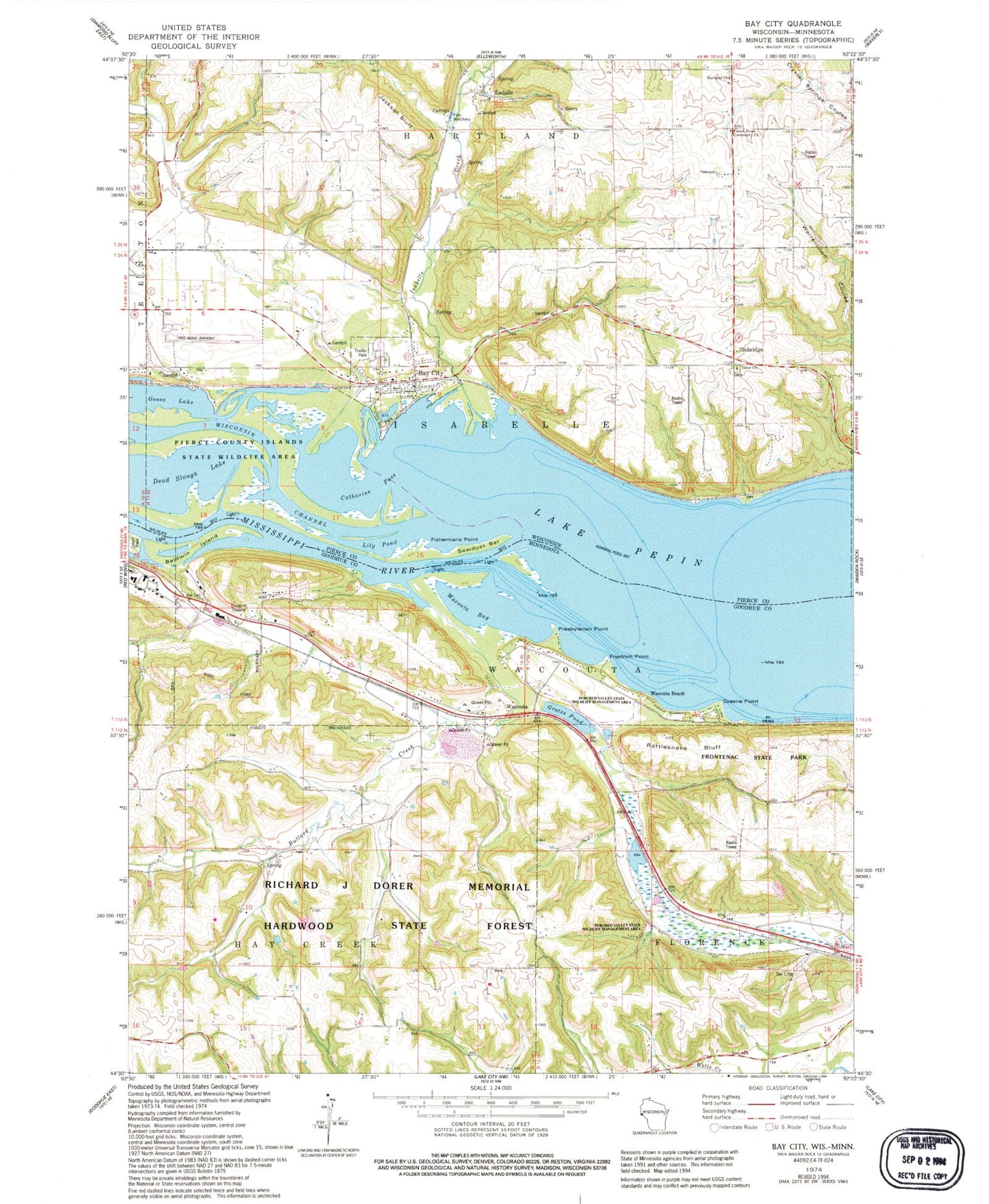 Classic USGS Bay City Wisconsin 7.5'x7.5' Topo Map Image