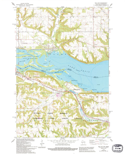 Classic USGS Bay City Wisconsin 7.5'x7.5' Topo Map Image