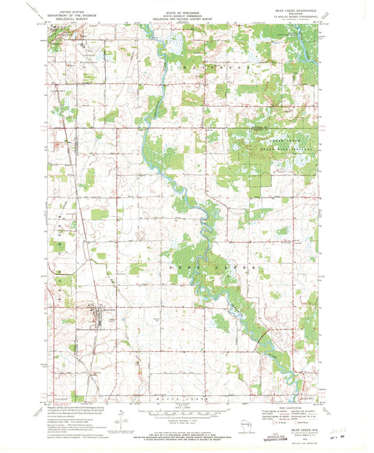 Classic USGS Bear Creek Wisconsin 7.5'x7.5' Topo Map Image